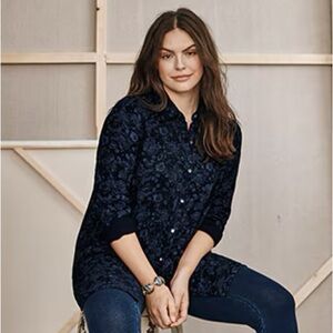 J. Jill Pure Jill Navy Blue Floral Button Down Blouse Size 1X